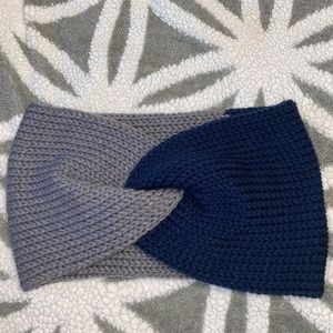 Handmade Messy bun Ear warmer Gray/Navy Blue…